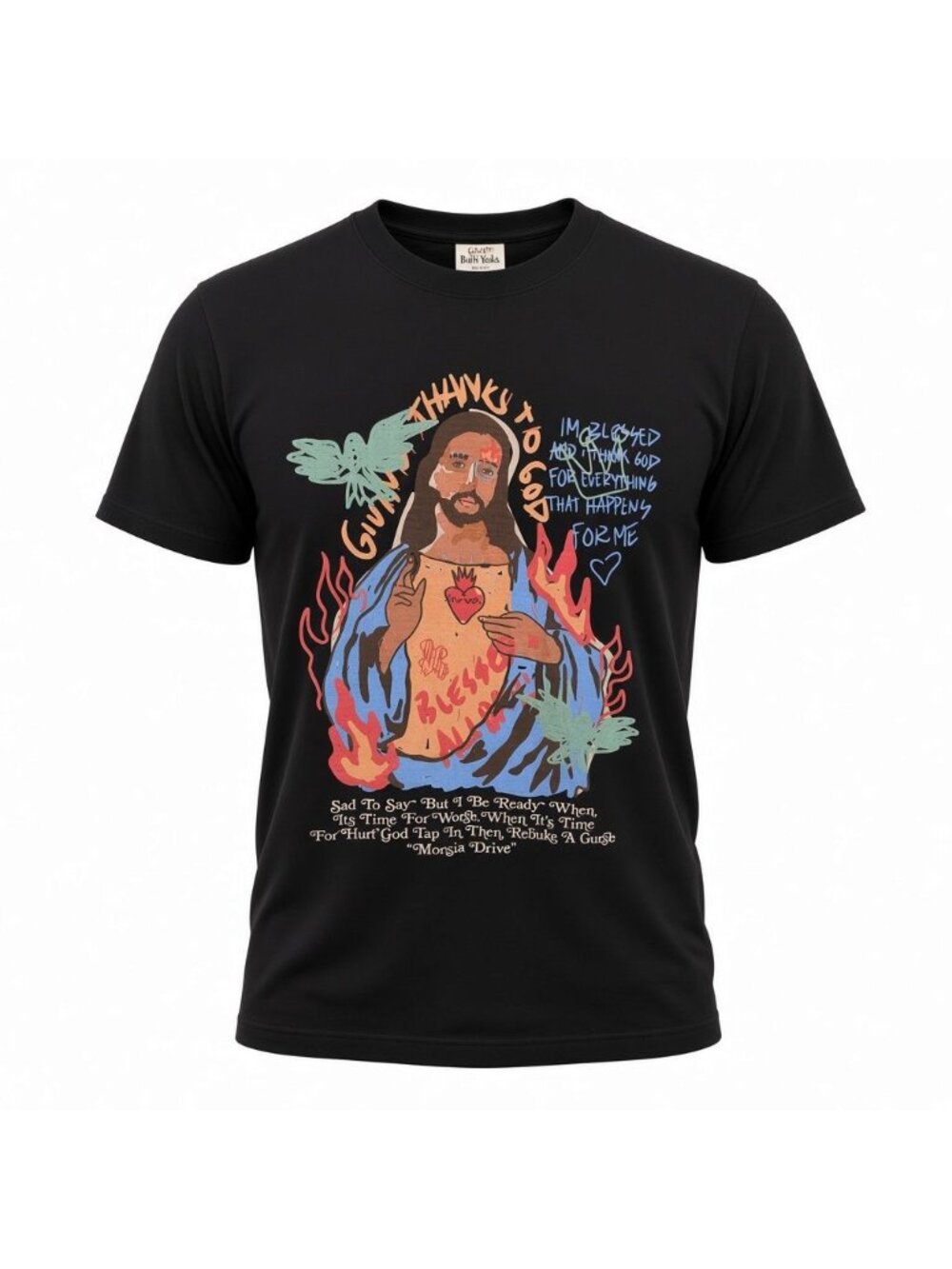 Morsia Drive Jesus Graphic Shaka Wear SuperMAXHeavy Black Garment Dye T-Shirt